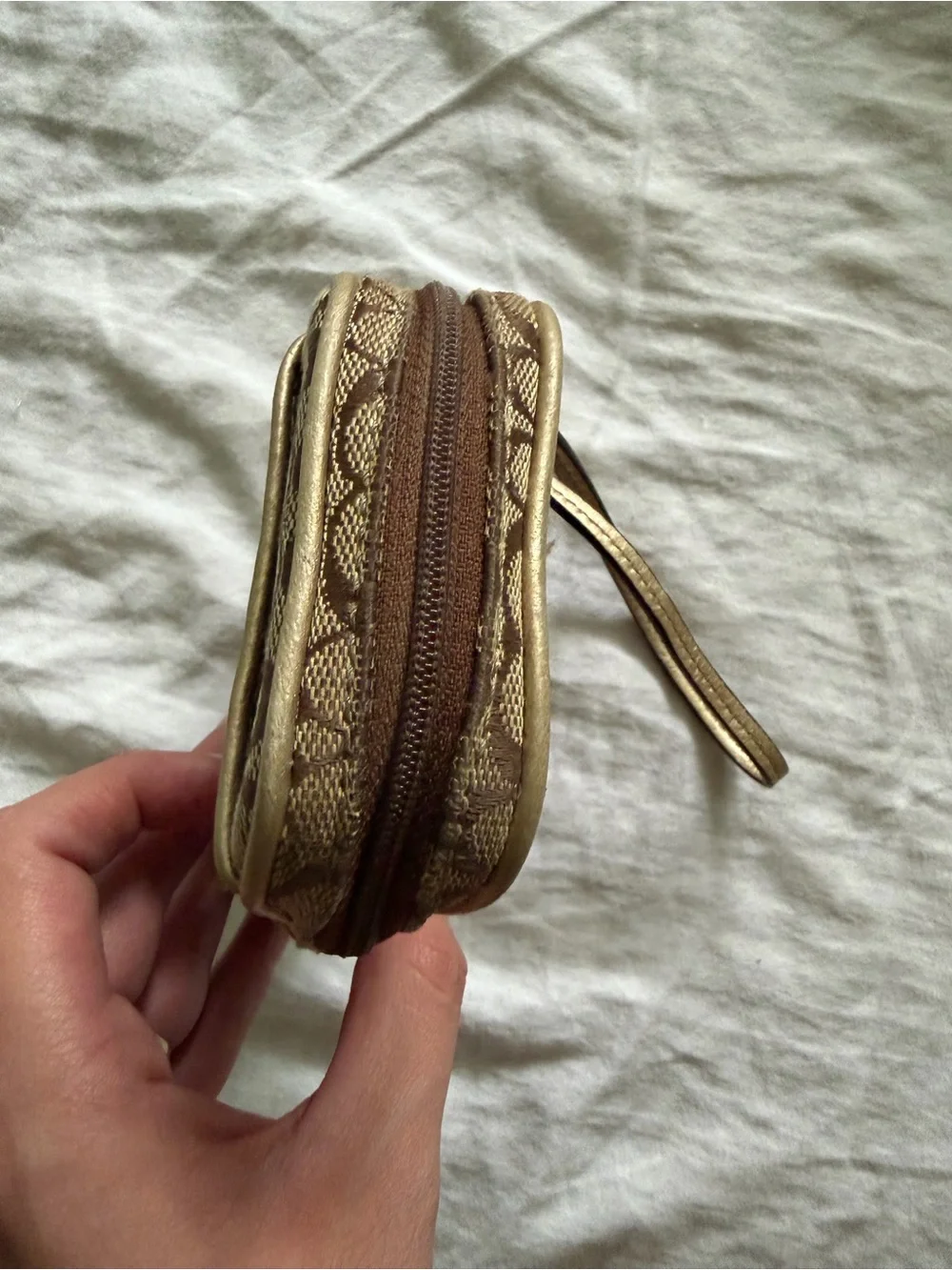 Coach Monogram Canvas Wristlet in Brown and Tan